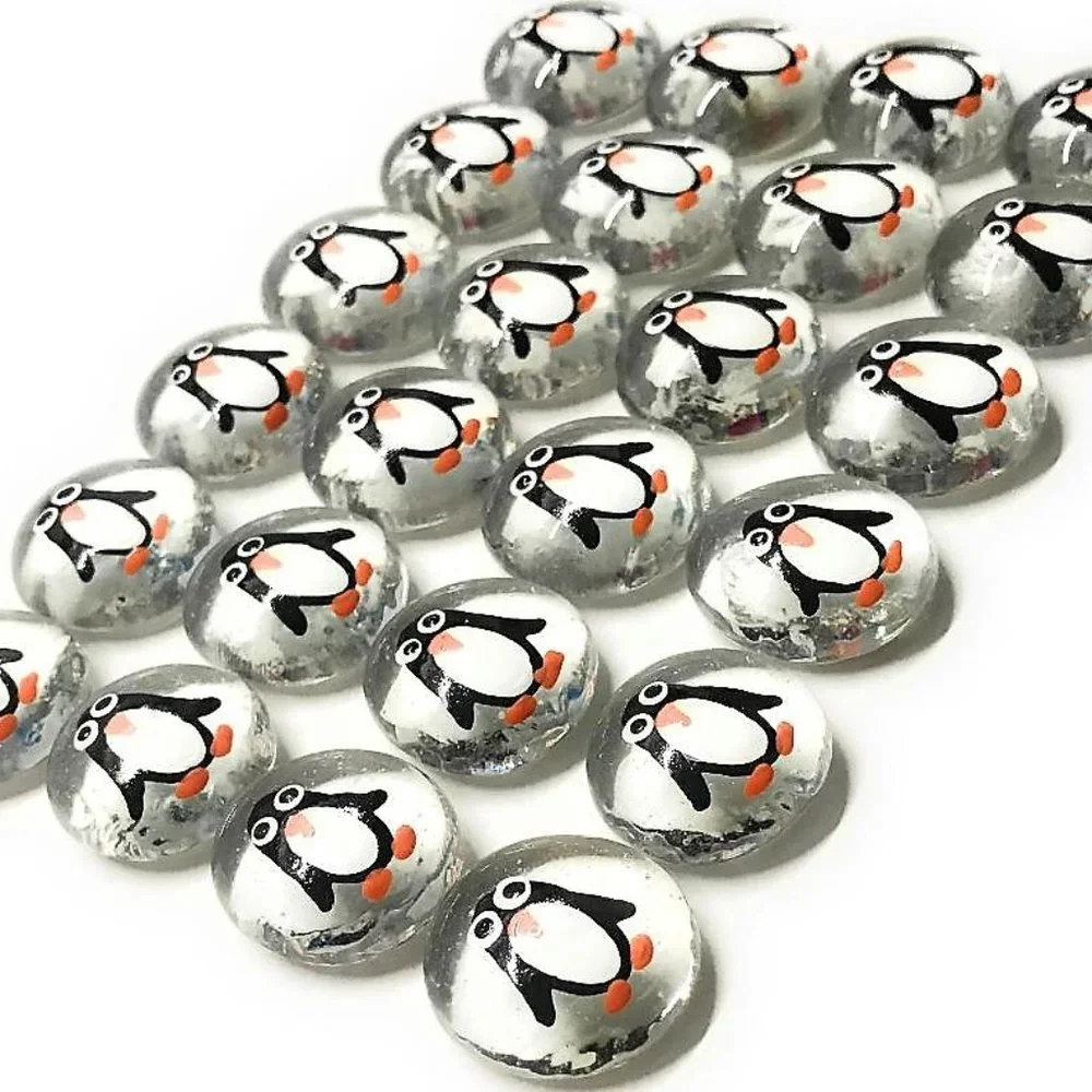 Hand Painted Penguins Hand Painted Glass Gems Party Favor Decorations -Set of 24